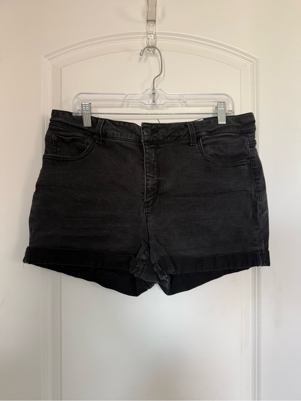 Time and Tru Black Washed Denim Cuffed Shorts